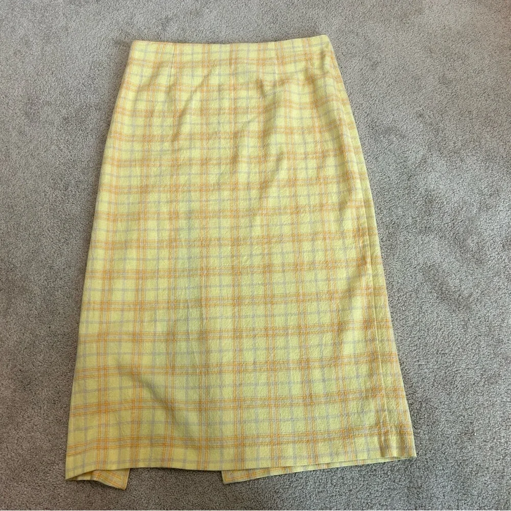 Zara NWT yellow Plaid Midi High Waisted Skirt Front Slit At Hem Sz XS bloggers - Picture 5 of 14